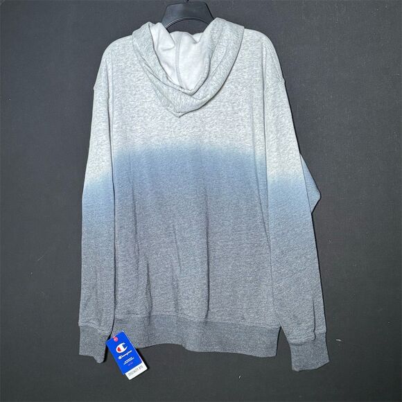 Champion Unisex Dip Dye Fleece Hoodie Gray/Blue Long Sleeve Pullover Size L - Picture 2 of 4